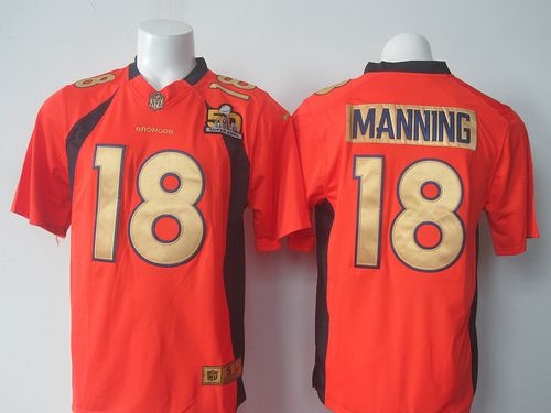 Nike Broncos #18 Peyton Manning Orange Team Color Super Bowl 50 Collection Men's Stitched NFL Elite Jersey - Click Image to Close